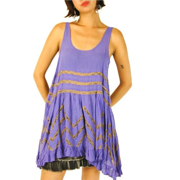 FREE PEOPLE INTIMATELY Women’s Purple and Gray Lace Tunic Tank XS - Picture 1 of 7
